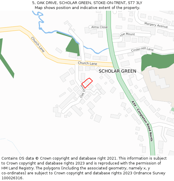 5, OAK DRIVE, SCHOLAR GREEN, STOKE-ON-TRENT, ST7 3LY: Location map and indicative extent of plot