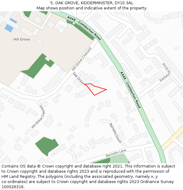 5, OAK GROVE, KIDDERMINSTER, DY10 3AL: Location map and indicative extent of plot