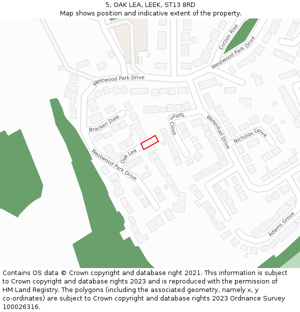 5, OAK LEA, LEEK, ST13 8RD: Location map and indicative extent of plot