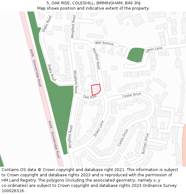 5, OAK RISE, COLESHILL, BIRMINGHAM, B46 3NJ: Location map and indicative extent of plot