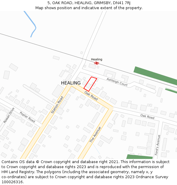 5, OAK ROAD, HEALING, GRIMSBY, DN41 7RJ: Location map and indicative extent of plot