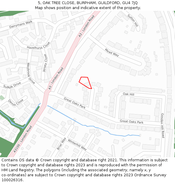 5, OAK TREE CLOSE, BURPHAM, GUILDFORD, GU4 7JQ: Location map and indicative extent of plot