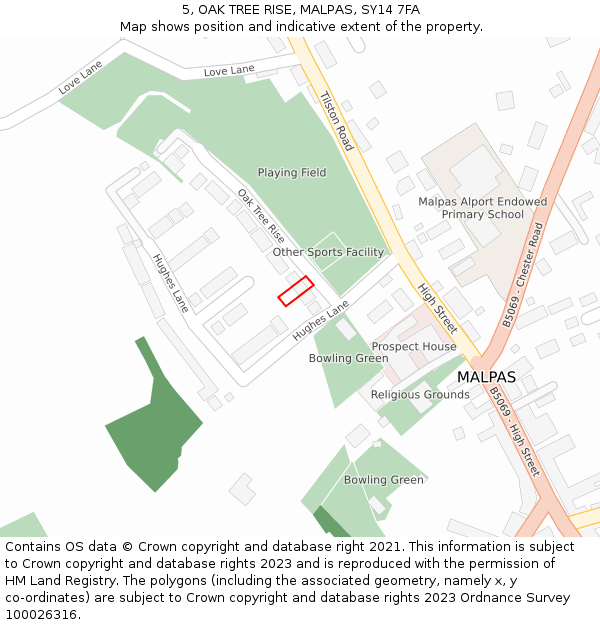 5, OAK TREE RISE, MALPAS, SY14 7FA: Location map and indicative extent of plot