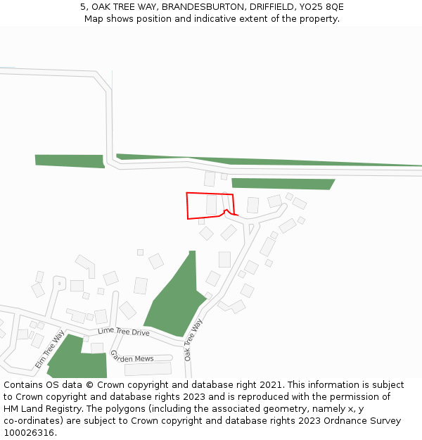 5, OAK TREE WAY, BRANDESBURTON, DRIFFIELD, YO25 8QE: Location map and indicative extent of plot