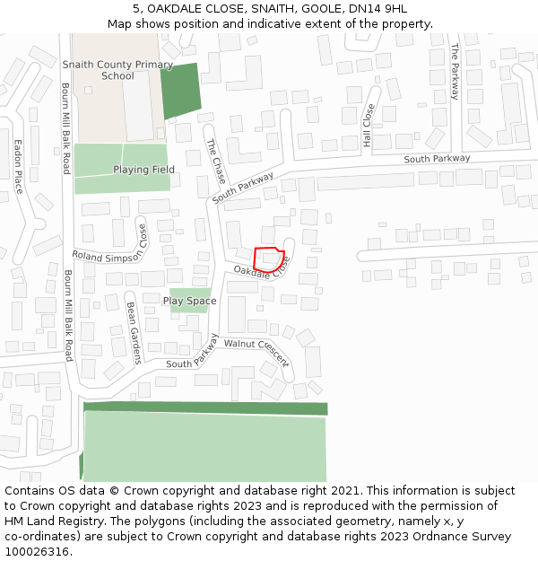 5, OAKDALE CLOSE, SNAITH, GOOLE, DN14 9HL: Location map and indicative extent of plot