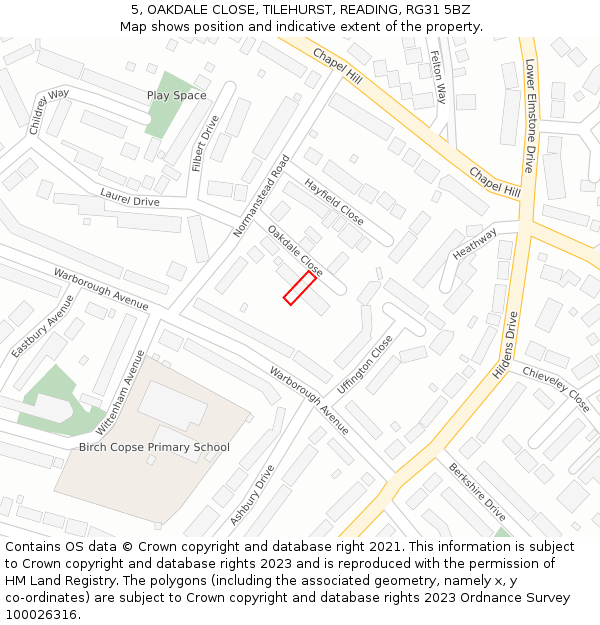 5, OAKDALE CLOSE, TILEHURST, READING, RG31 5BZ: Location map and indicative extent of plot