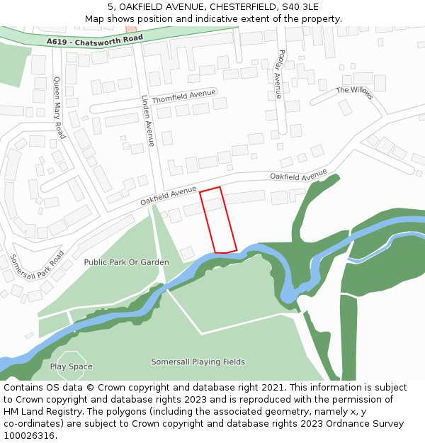 5, OAKFIELD AVENUE, CHESTERFIELD, S40 3LE: Location map and indicative extent of plot