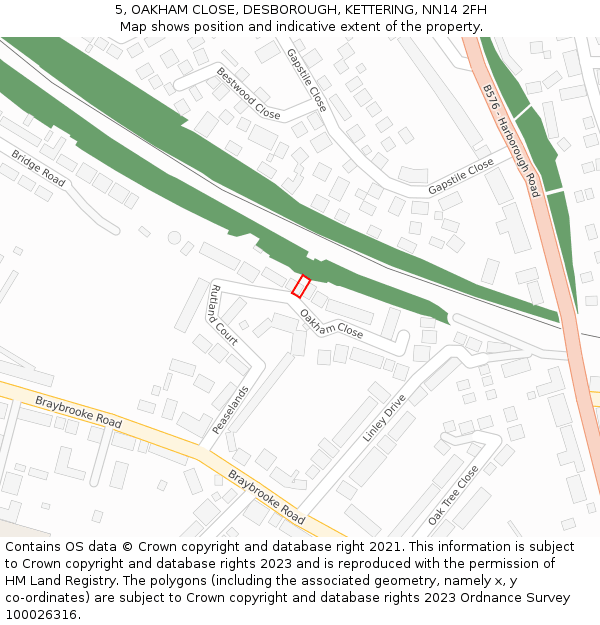 5, OAKHAM CLOSE, DESBOROUGH, KETTERING, NN14 2FH: Location map and indicative extent of plot