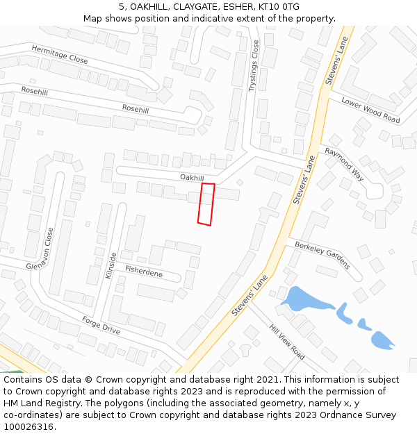 5, OAKHILL, CLAYGATE, ESHER, KT10 0TG: Location map and indicative extent of plot