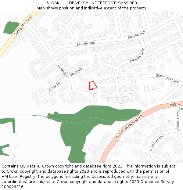 5, OAKHILL DRIVE, SAUNDERSFOOT, SA69 9PR: Location map and indicative extent of plot