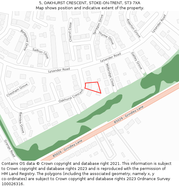 5, OAKHURST CRESCENT, STOKE-ON-TRENT, ST3 7XA: Location map and indicative extent of plot