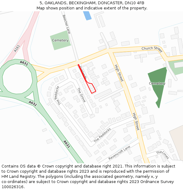 5, OAKLANDS, BECKINGHAM, DONCASTER, DN10 4FB: Location map and indicative extent of plot