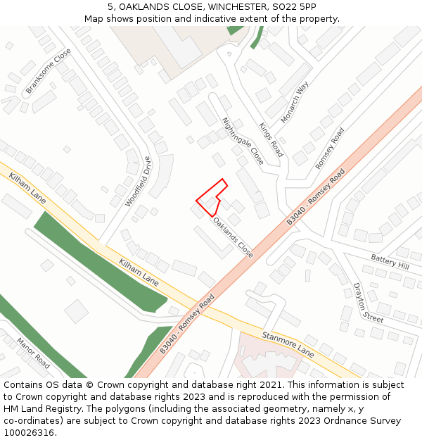 5, OAKLANDS CLOSE, WINCHESTER, SO22 5PP: Location map and indicative extent of plot