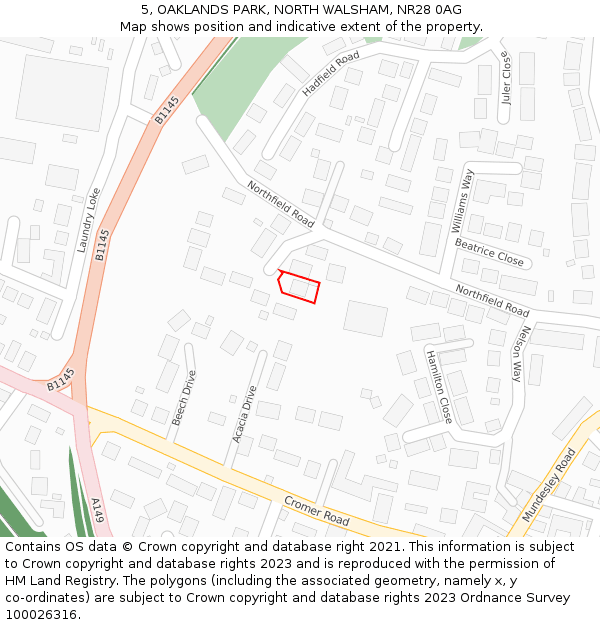 5, OAKLANDS PARK, NORTH WALSHAM, NR28 0AG: Location map and indicative extent of plot