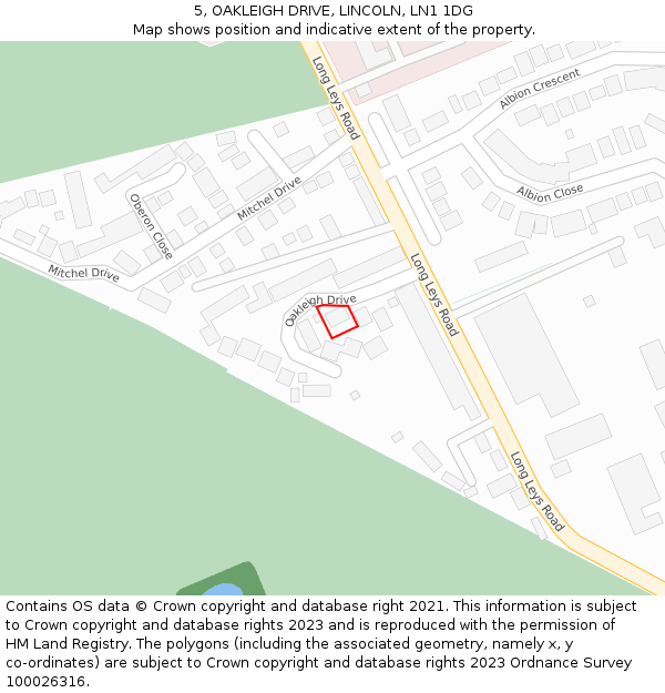 5, OAKLEIGH DRIVE, LINCOLN, LN1 1DG: Location map and indicative extent of plot