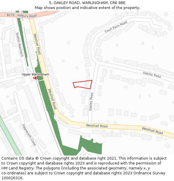 5, OAKLEY ROAD, WARLINGHAM, CR6 9BE: Location map and indicative extent of plot