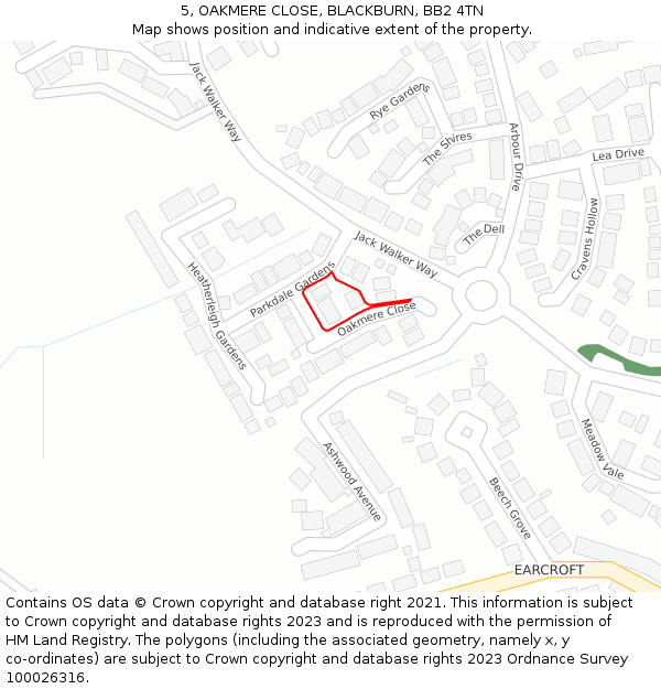 5, OAKMERE CLOSE, BLACKBURN, BB2 4TN: Location map and indicative extent of plot