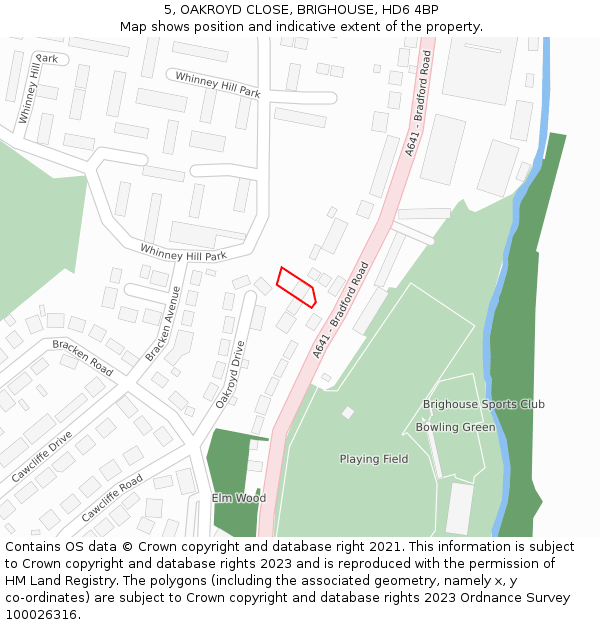 5, OAKROYD CLOSE, BRIGHOUSE, HD6 4BP: Location map and indicative extent of plot