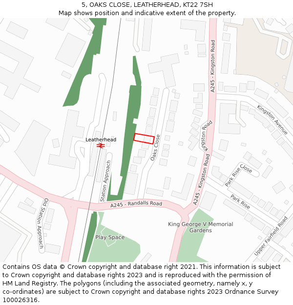 5, OAKS CLOSE, LEATHERHEAD, KT22 7SH: Location map and indicative extent of plot