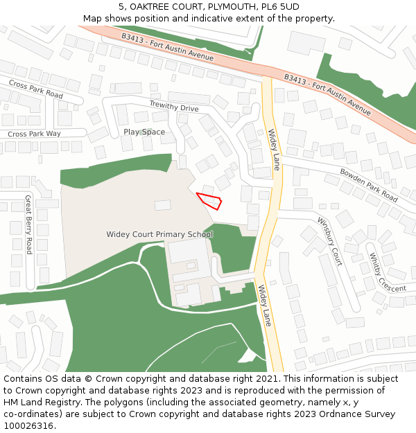 5, OAKTREE COURT, PLYMOUTH, PL6 5UD: Location map and indicative extent of plot