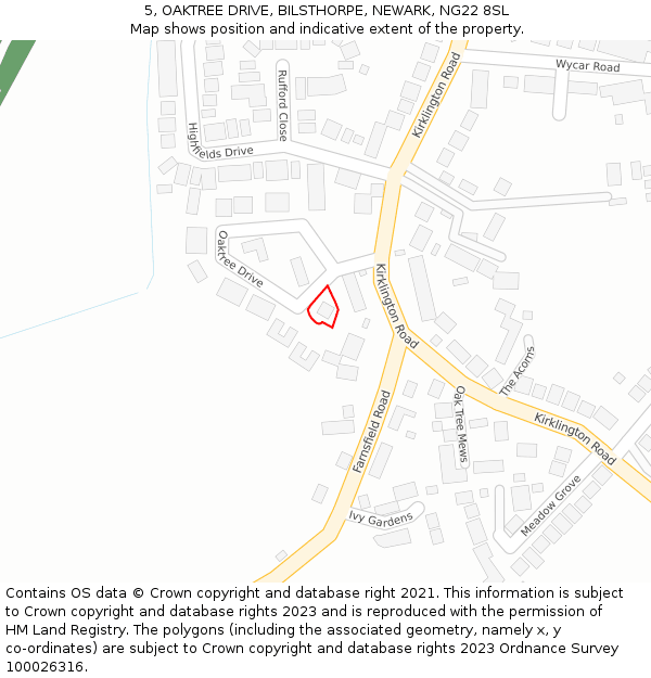 5, OAKTREE DRIVE, BILSTHORPE, NEWARK, NG22 8SL: Location map and indicative extent of plot