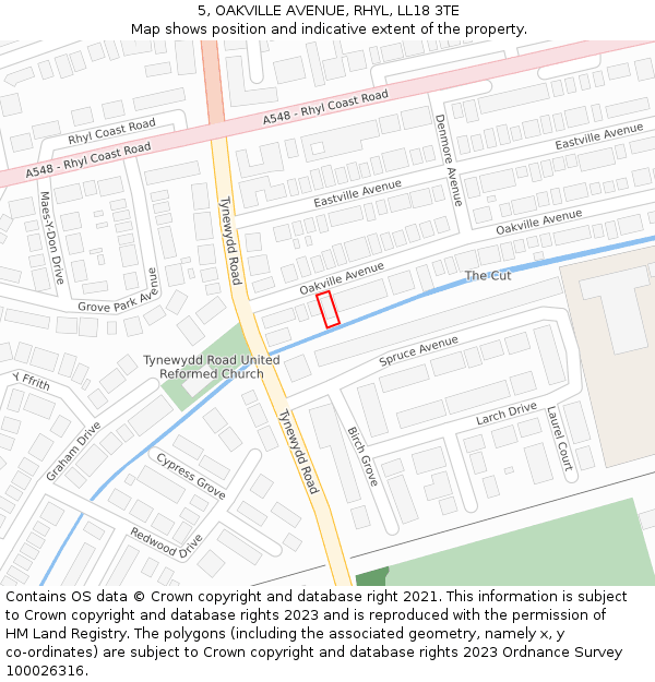 5, OAKVILLE AVENUE, RHYL, LL18 3TE: Location map and indicative extent of plot