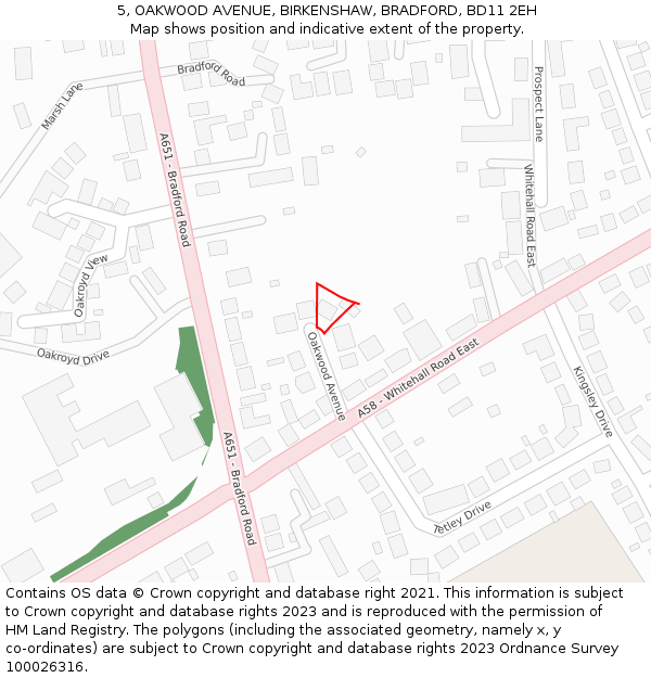 5, OAKWOOD AVENUE, BIRKENSHAW, BRADFORD, BD11 2EH: Location map and indicative extent of plot