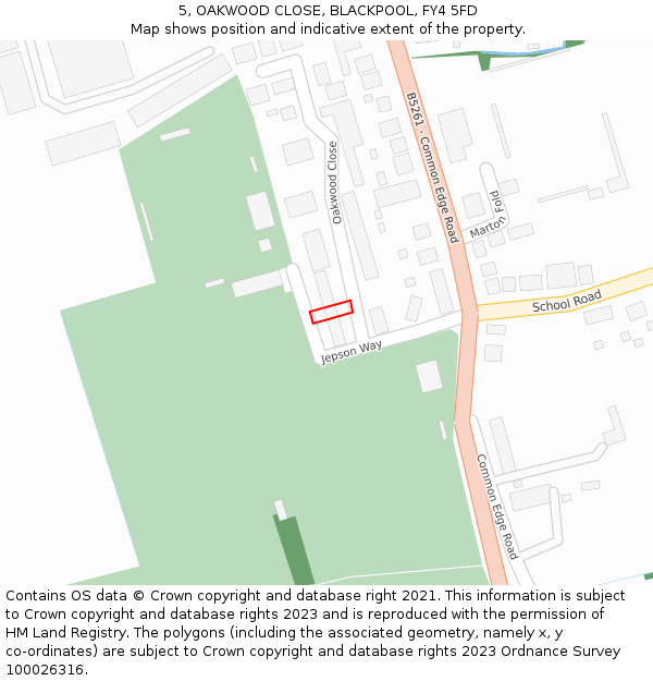 5, OAKWOOD CLOSE, BLACKPOOL, FY4 5FD: Location map and indicative extent of plot