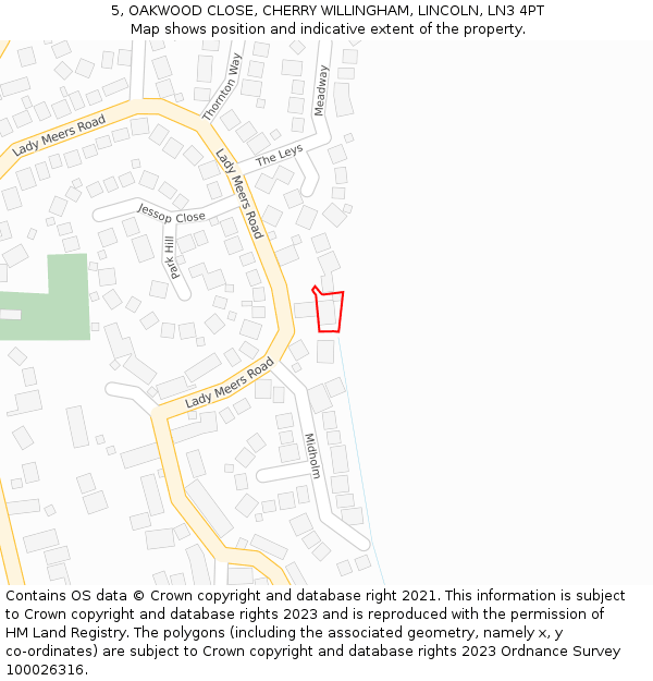 5, OAKWOOD CLOSE, CHERRY WILLINGHAM, LINCOLN, LN3 4PT: Location map and indicative extent of plot