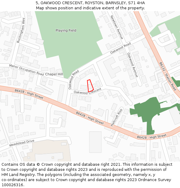 5, OAKWOOD CRESCENT, ROYSTON, BARNSLEY, S71 4HA: Location map and indicative extent of plot