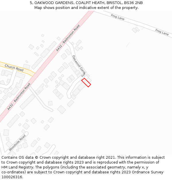 5, OAKWOOD GARDENS, COALPIT HEATH, BRISTOL, BS36 2NB: Location map and indicative extent of plot