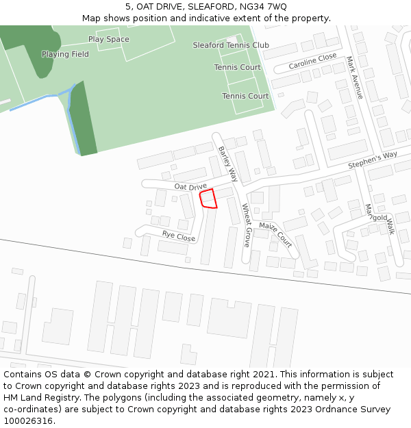 5, OAT DRIVE, SLEAFORD, NG34 7WQ: Location map and indicative extent of plot