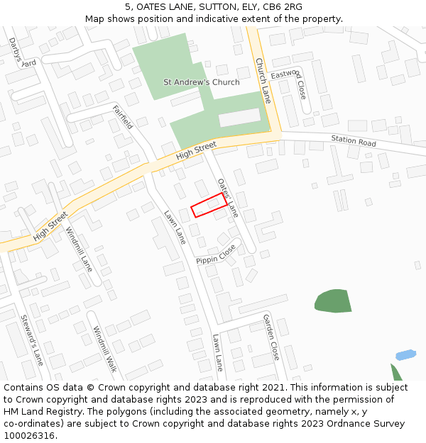 5, OATES LANE, SUTTON, ELY, CB6 2RG: Location map and indicative extent of plot