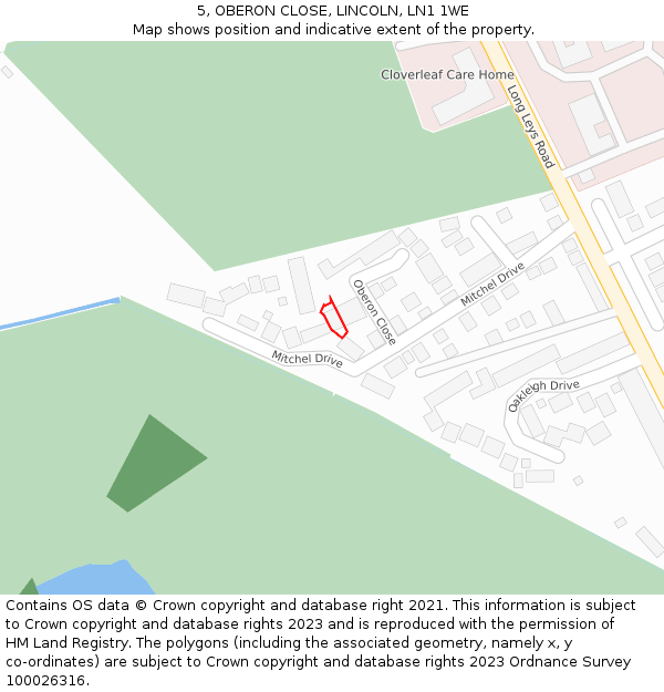 5, OBERON CLOSE, LINCOLN, LN1 1WE: Location map and indicative extent of plot