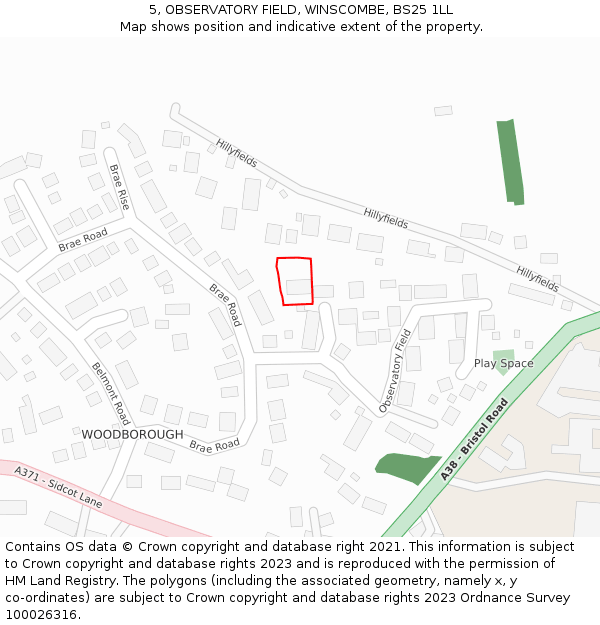 5, OBSERVATORY FIELD, WINSCOMBE, BS25 1LL: Location map and indicative extent of plot