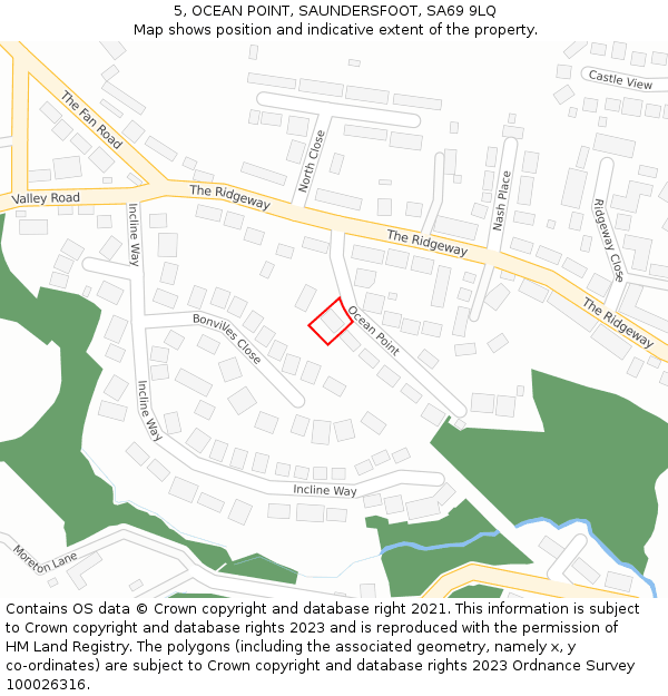 5, OCEAN POINT, SAUNDERSFOOT, SA69 9LQ: Location map and indicative extent of plot