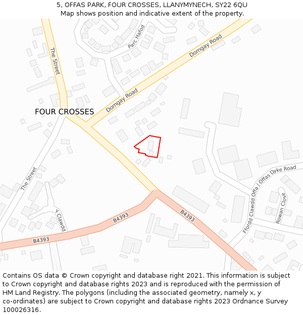 5, OFFAS PARK, FOUR CROSSES, LLANYMYNECH, SY22 6QU: Location map and indicative extent of plot