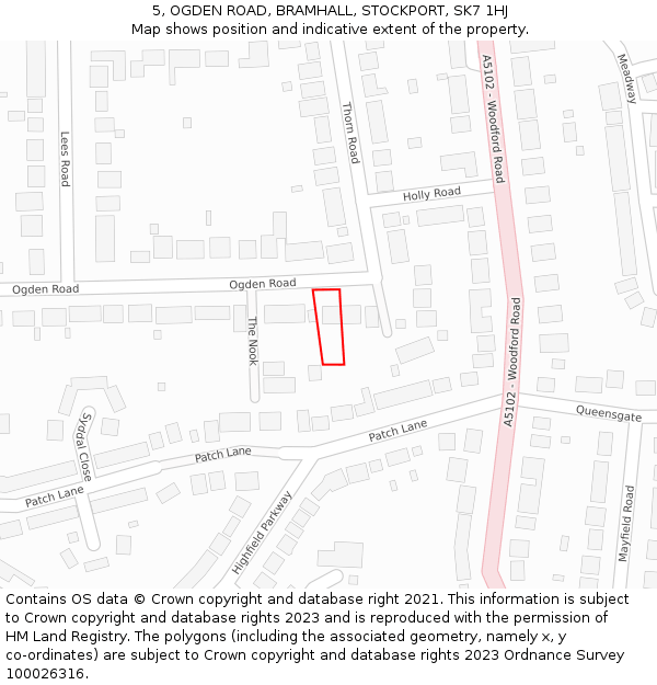 5, OGDEN ROAD, BRAMHALL, STOCKPORT, SK7 1HJ: Location map and indicative extent of plot