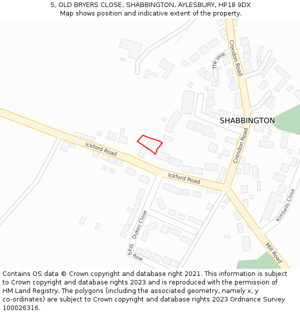 5, OLD BRYERS CLOSE, SHABBINGTON, AYLESBURY, HP18 9DX: Location map and indicative extent of plot