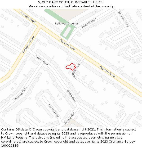 5, OLD DAIRY COURT, DUNSTABLE, LU5 4SL: Location map and indicative extent of plot