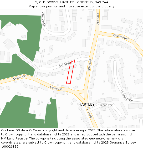 5, OLD DOWNS, HARTLEY, LONGFIELD, DA3 7AA: Location map and indicative extent of plot