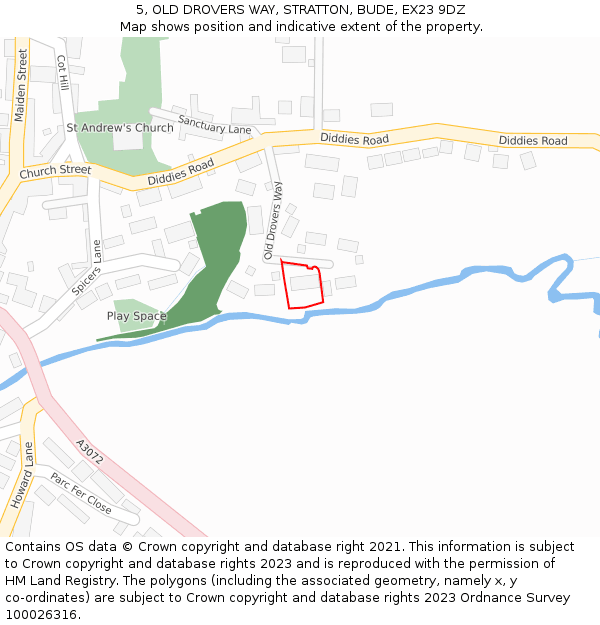 5, OLD DROVERS WAY, STRATTON, BUDE, EX23 9DZ: Location map and indicative extent of plot