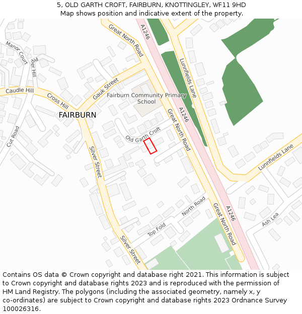 5, OLD GARTH CROFT, FAIRBURN, KNOTTINGLEY, WF11 9HD: Location map and indicative extent of plot