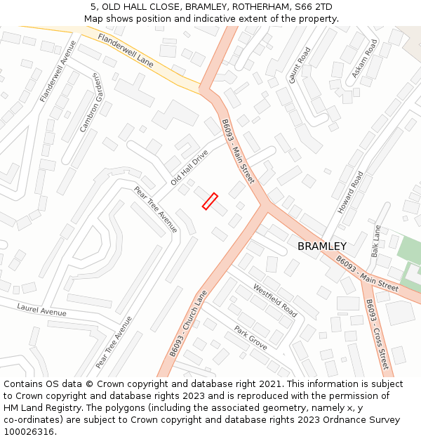 5, OLD HALL CLOSE, BRAMLEY, ROTHERHAM, S66 2TD: Location map and indicative extent of plot