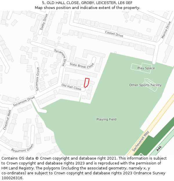 5, OLD HALL CLOSE, GROBY, LEICESTER, LE6 0EF: Location map and indicative extent of plot