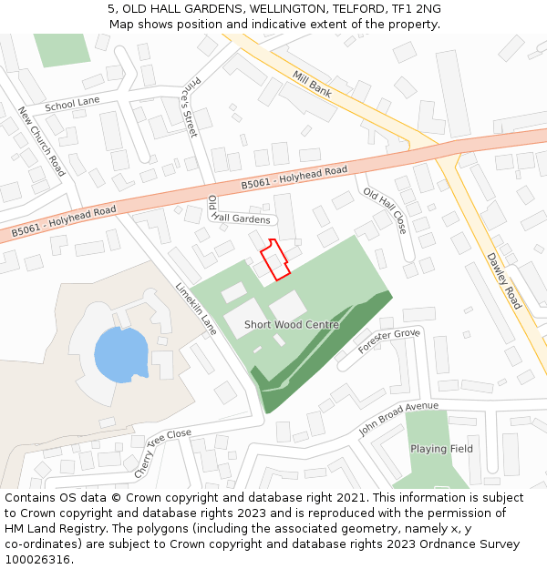 5, OLD HALL GARDENS, WELLINGTON, TELFORD, TF1 2NG: Location map and indicative extent of plot