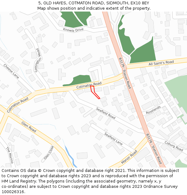 5, OLD HAYES, COTMATON ROAD, SIDMOUTH, EX10 8EY: Location map and indicative extent of plot