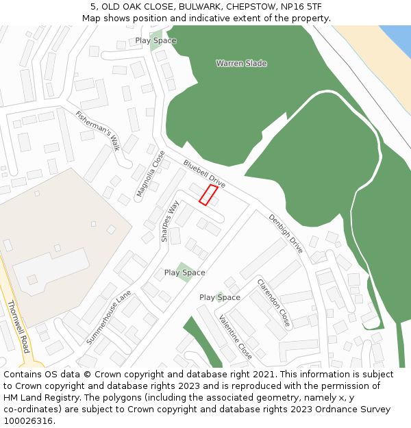 5, OLD OAK CLOSE, BULWARK, CHEPSTOW, NP16 5TF: Location map and indicative extent of plot