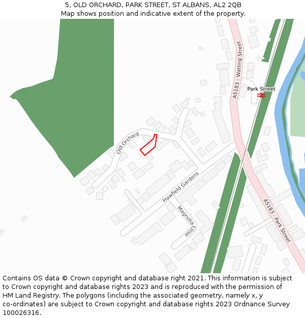 5, OLD ORCHARD, PARK STREET, ST ALBANS, AL2 2QB: Location map and indicative extent of plot