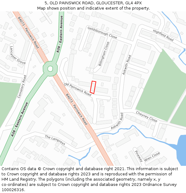 5, OLD PAINSWICK ROAD, GLOUCESTER, GL4 4PX: Location map and indicative extent of plot